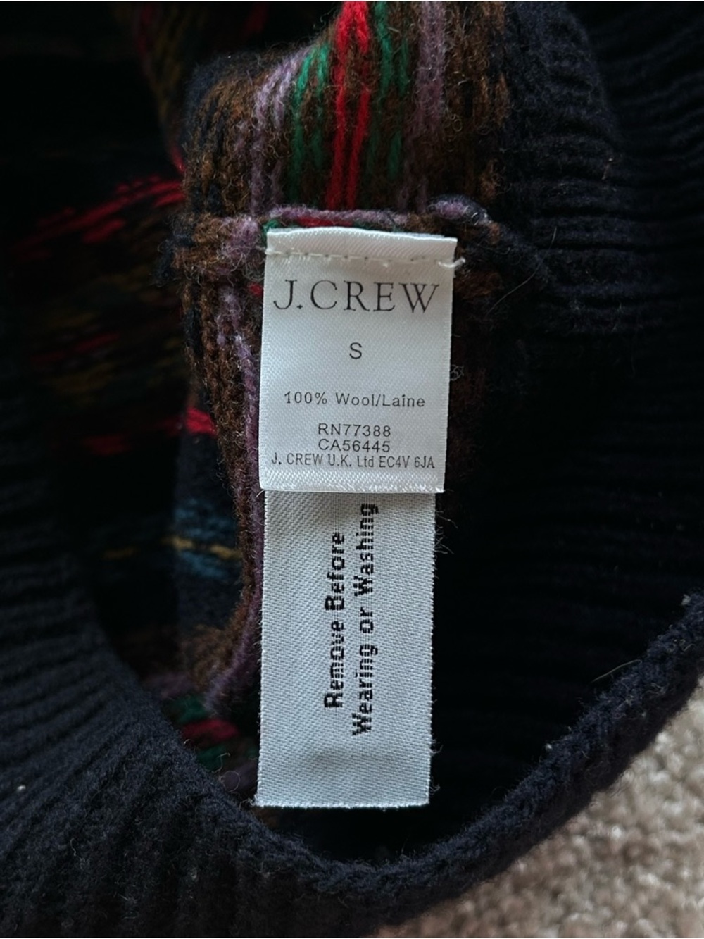 J.Crew 100% Wool Fair Isle Sweater - Small - Navy/Teal/Earth Tones - Picture 6 of 7